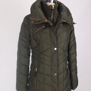 ❄ Marc New York NWOT Olive Green Long Puffer Quilted Vested Coat Jacket Winter M